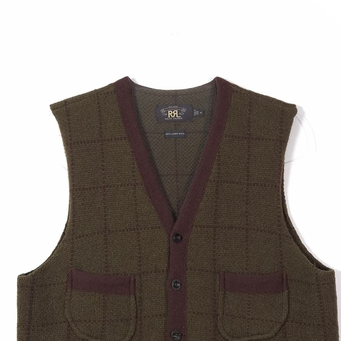 RRL Ralph Lauren 윈도우페인 체크 램스울 니트 베스트 M 상품이미지2