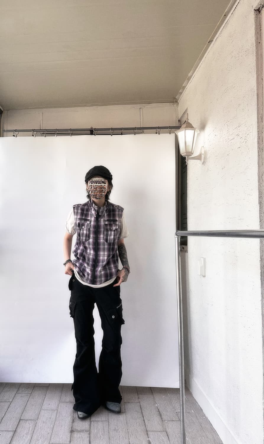 purple x black check pattern punk ve 상품이미지3