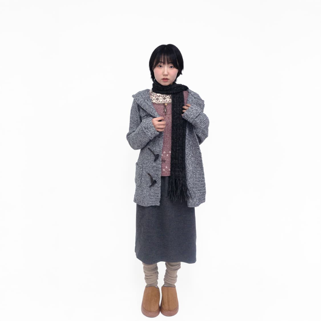 그레이 케이블 니트 머플러 상품이미지7