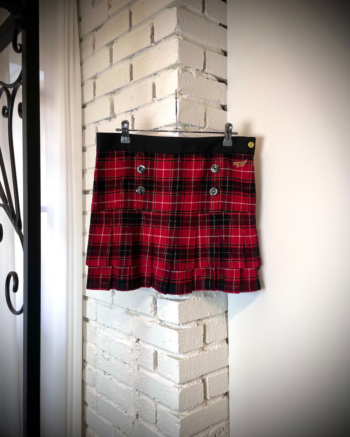 JPN 펑크 레드 체크 패턴 골드버튼 금장 스커트 상품이미지1