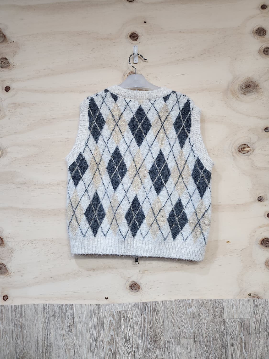 529) 아가일 패턴 니트 집업 베스트 상품이미지2