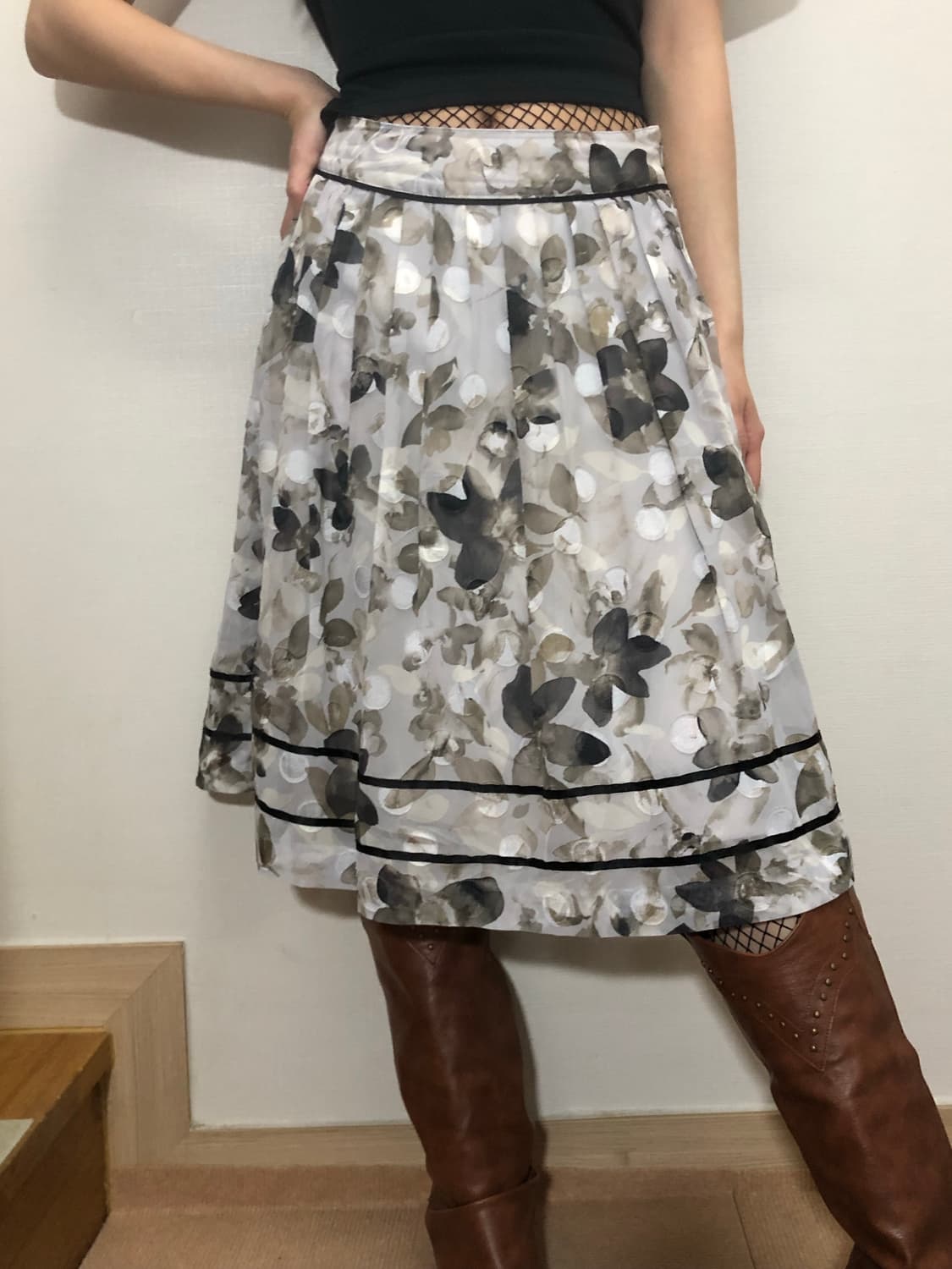 빈티지 라이트 그레이 플라워 스커트 상품이미지2