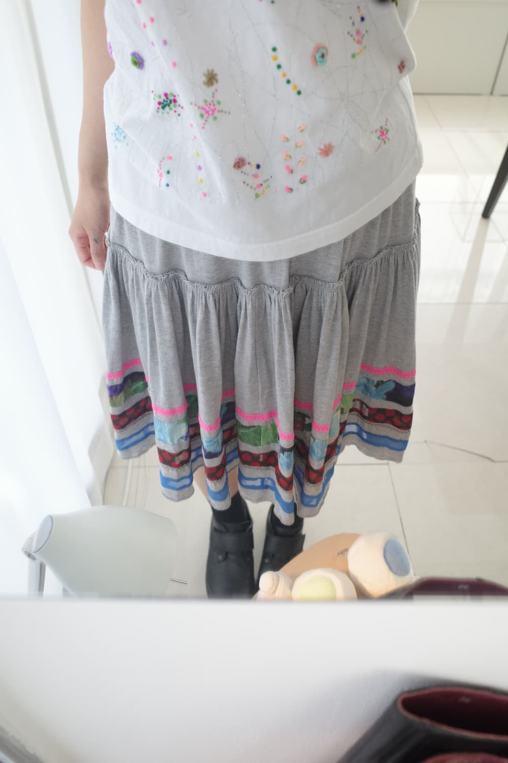 Flower patched jersey gather skirt 상품이미지2