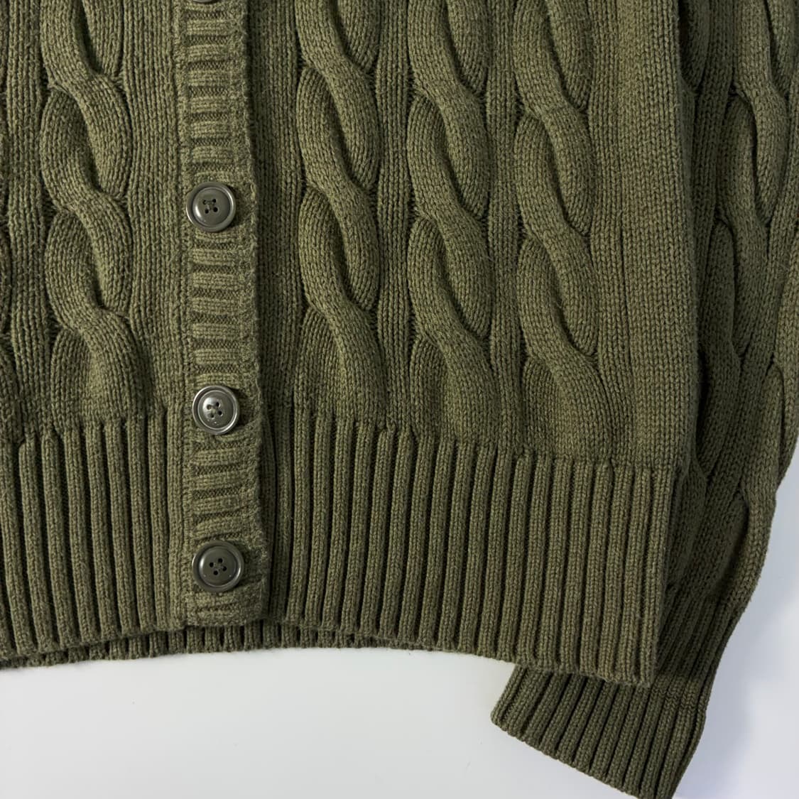 Polo  폴로 진스 컴퍼니 코튼 카키그린 꽈배기 니트가디건 상품이미지4
