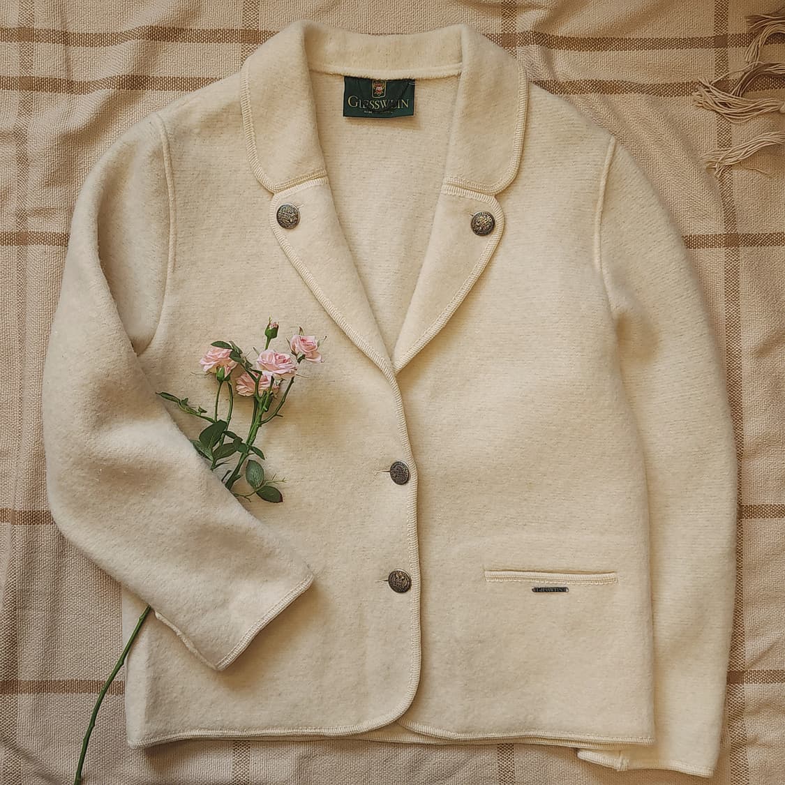 90s 울 트위드 자켓 프렌치 울 자켓 오스트리아 티롤자켓 화이트48 상품이미지1