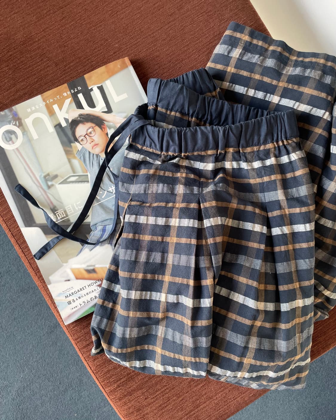 Banding check long skirt 상품이미지1