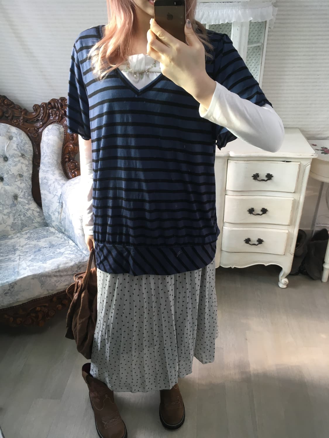 일본빈티지 스트라이프 반팔 블라우스 상품이미지3