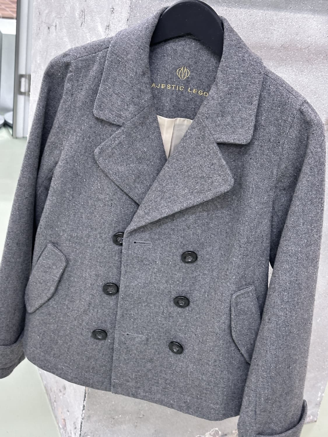 gray wool double short jacket 상품이미지5