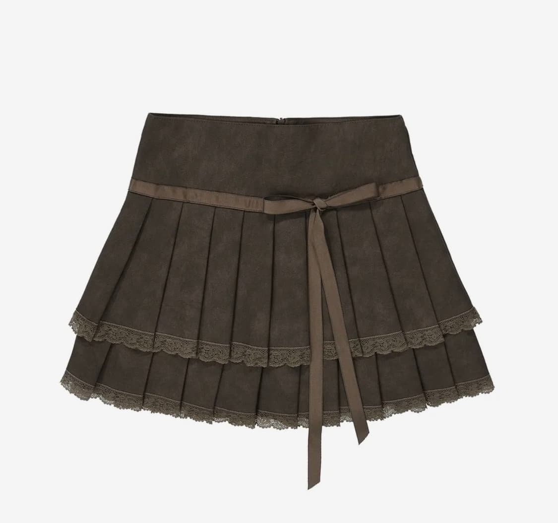 zeroplanet 제로플래닛 클레어 비건 레더 플리츠 스커트 브라운 상품이미지2