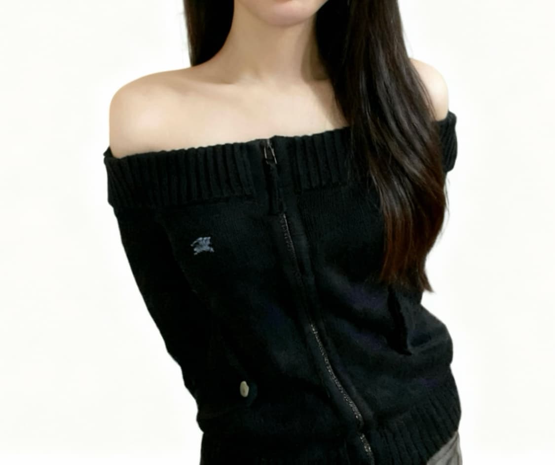 버버리 블랙 오프숄더 7부 니트 집업 상품이미지1
