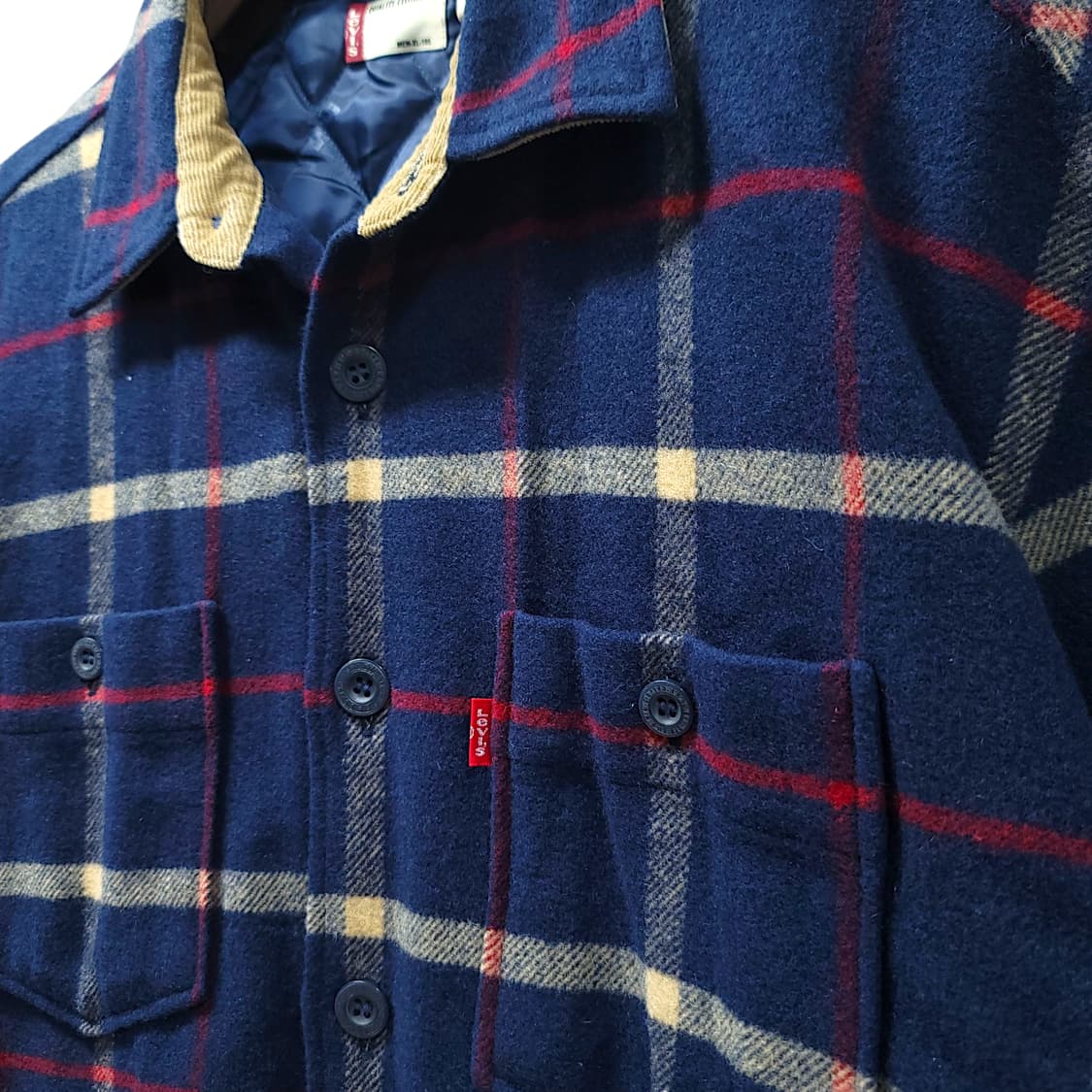 [105/XL] 리바이스 네이비 체크 모직 플란넬 셔츠 자켓 상품이미지5