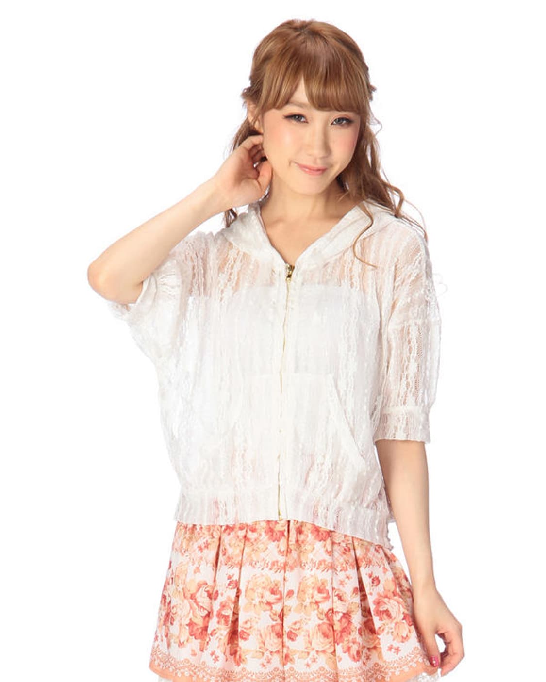 리즈리사 샘플 히메카지 레이스 후드파카 오프화이트 상품이미지2