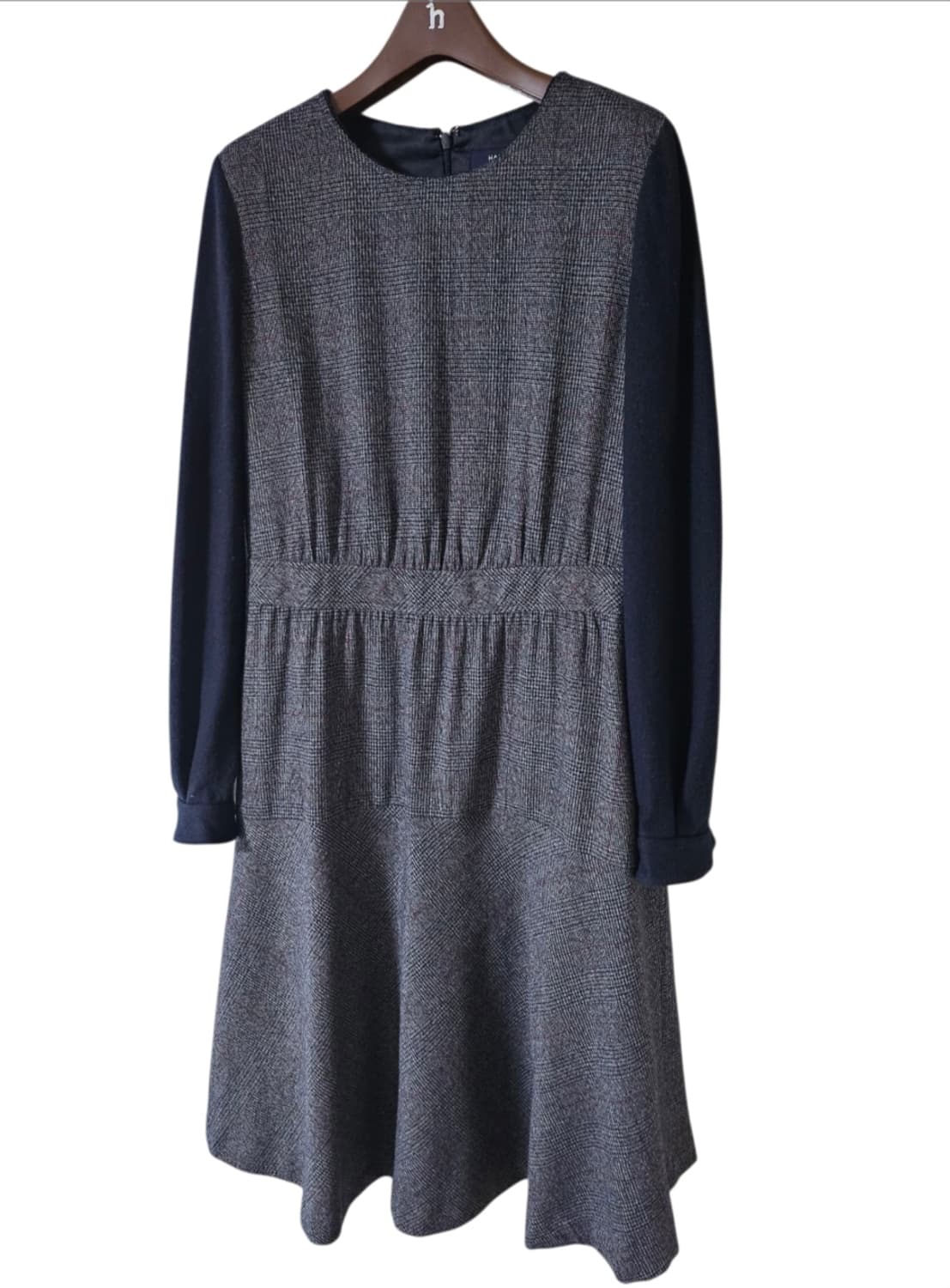 헤지스레이디스 그레이 체크배색 울혼방 미디원피스 66 상품이미지5