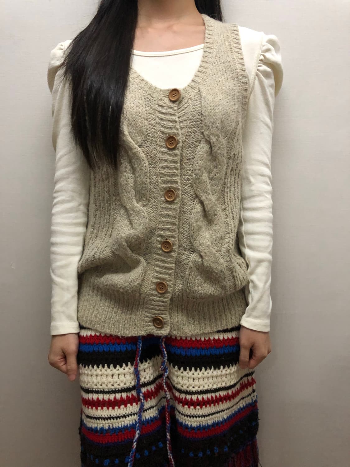 빈티지 베이지 니트 베스트 상품이미지3