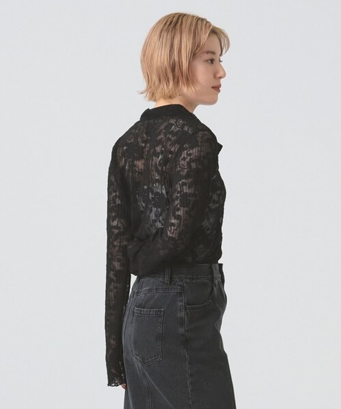 레이빔즈 플리츠 레이스 셔츠 블랙 상품이미지2