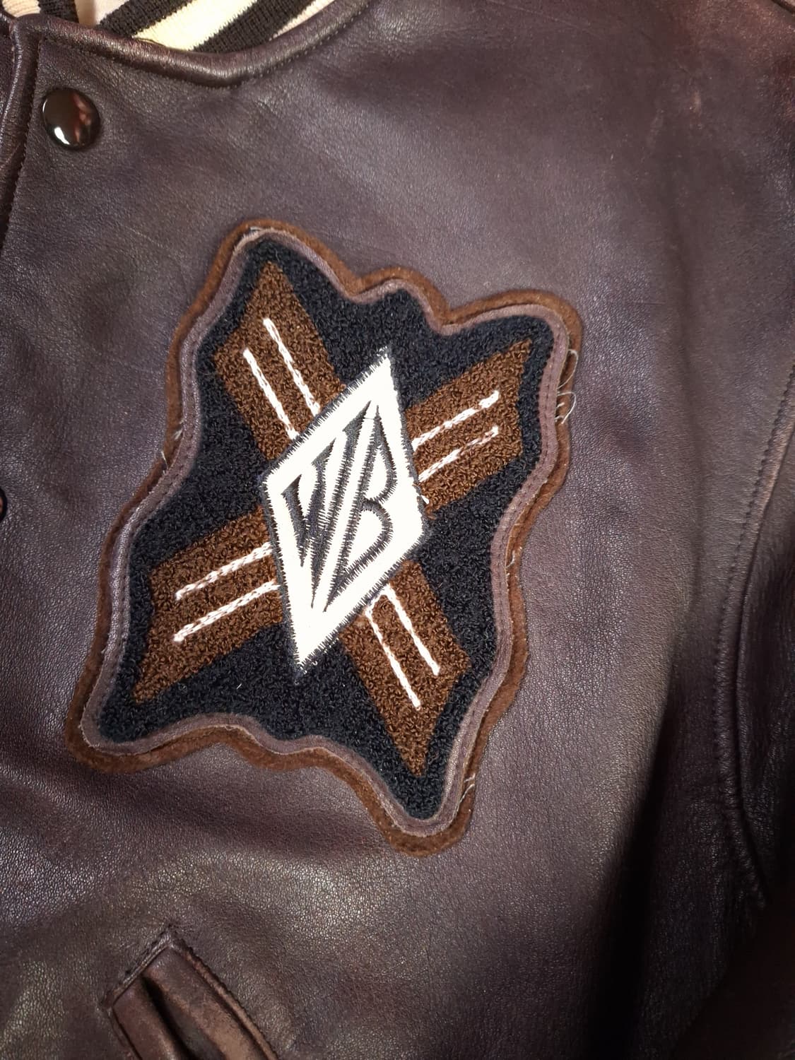 90's 오리지날 일본판 랭글러 리얼레더 바시티자켓 상품이미지3