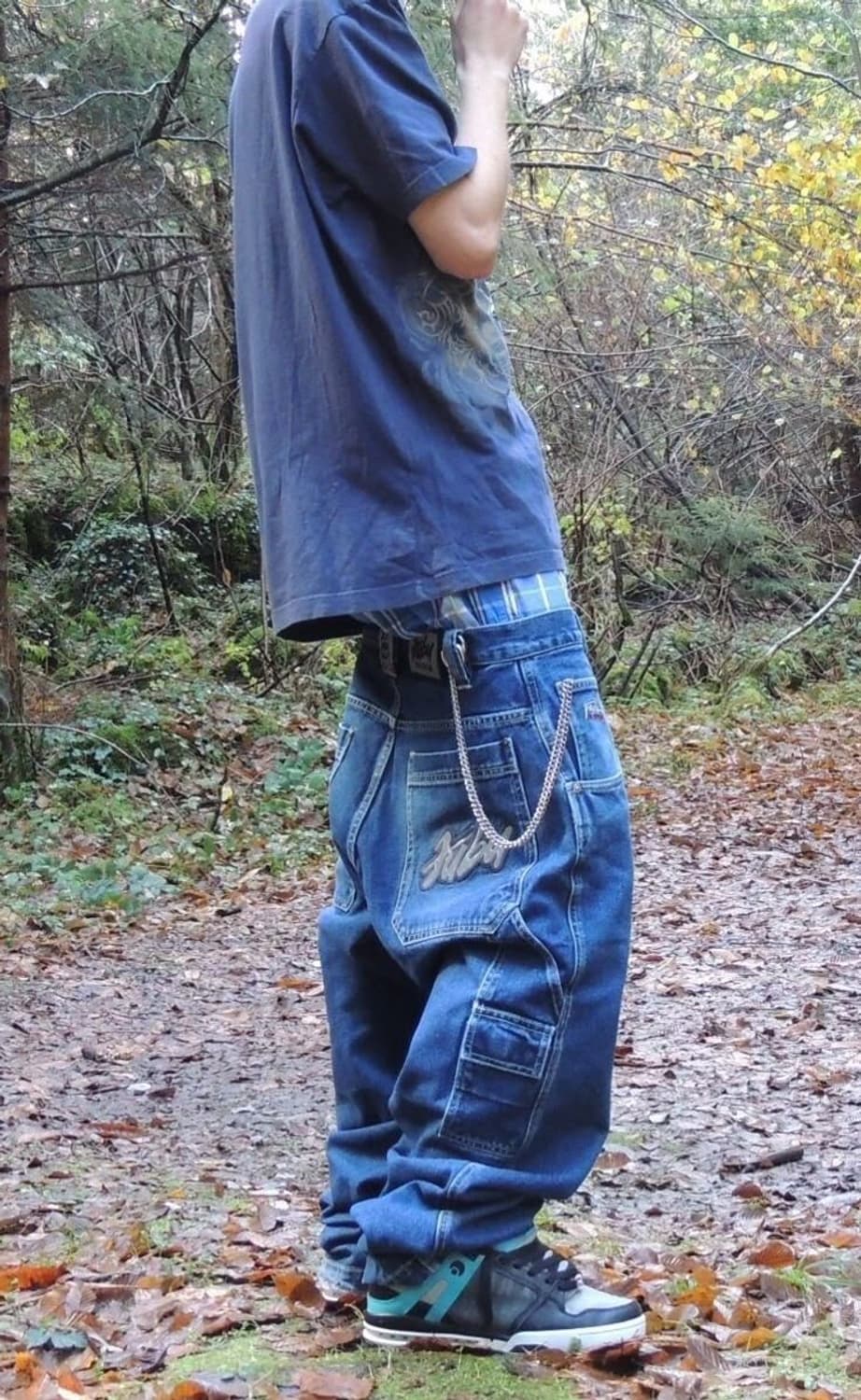 빈티지 Fubu 더 콜렉션 리플렉티브 로고 카펜터 데님 팬츠 블랙 상품이미지1