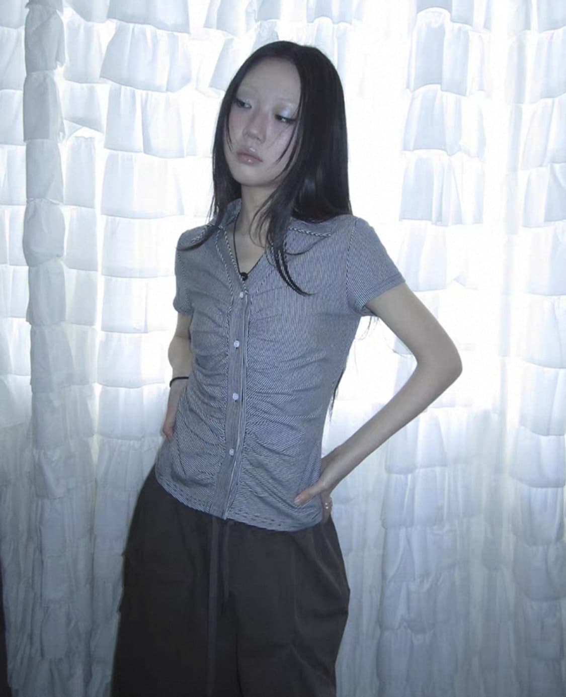 코디세트가격> Ang project 셔링 반팔 블라우스 + 카고 치마바지 상품이미지7