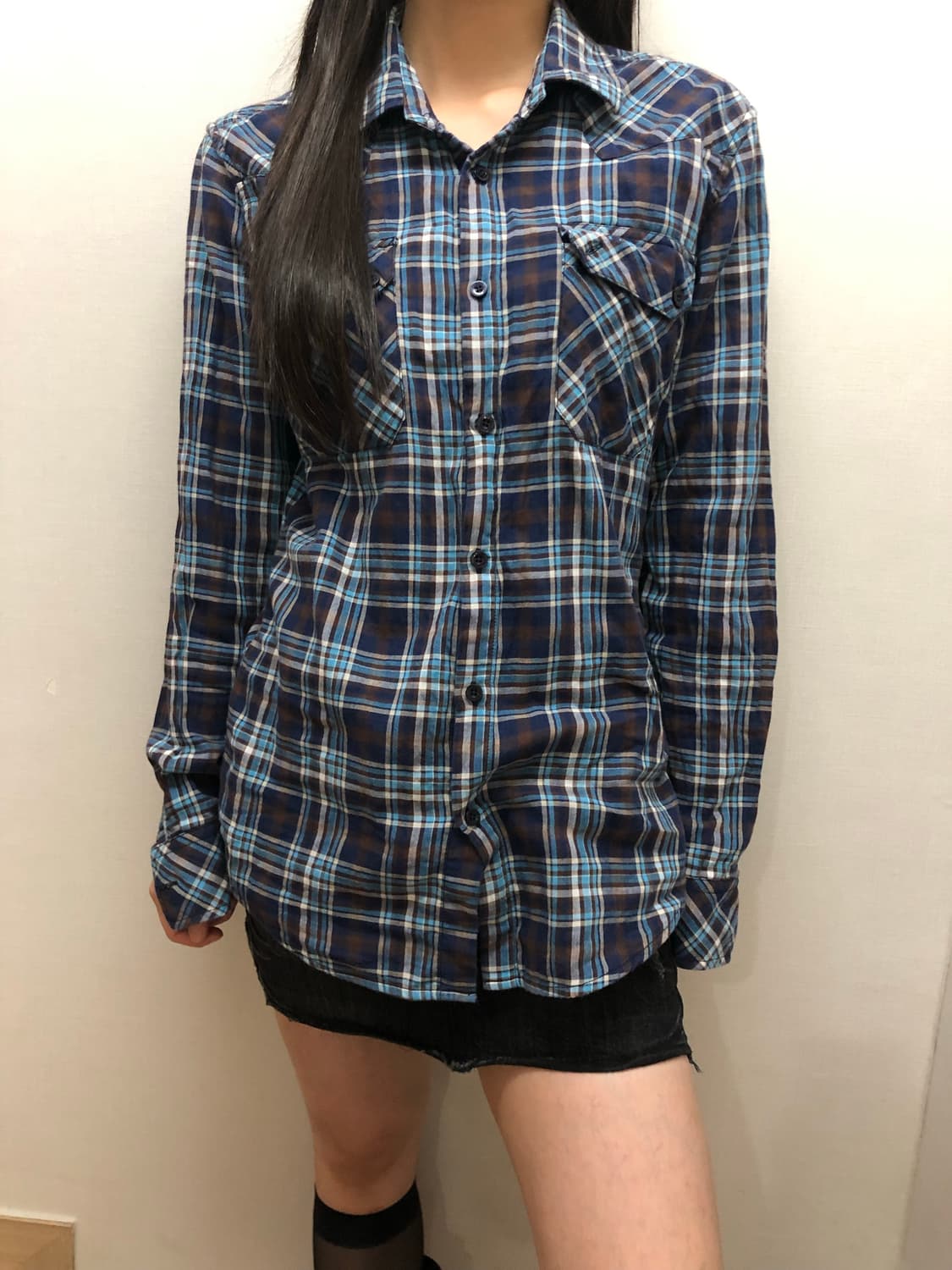 빈티지 블루 체크 셔츠 상품이미지7