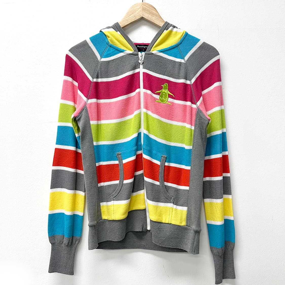 먼싱웨어 골프웨어 스트라이프 니트 후드 집업 자켓 점퍼 여성 L 상품이미지1