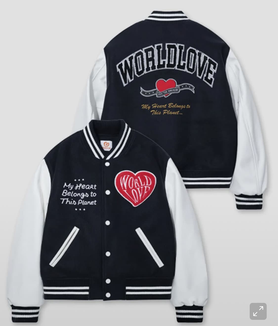 밈더워드로브 월드러브 빅 하트 바시티 자켓  상품이미지1
