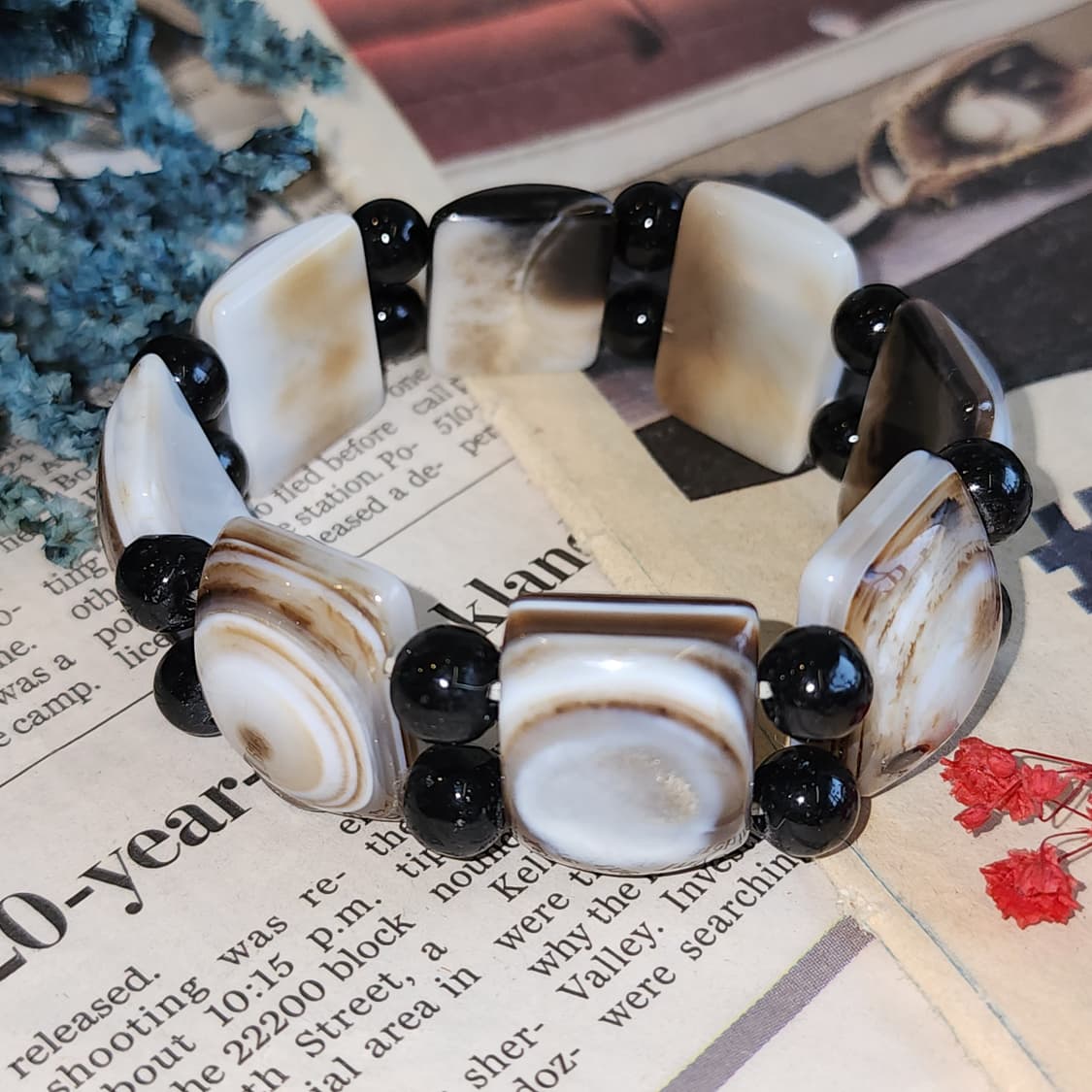 90s 프랑스 빈티지 미스틱 아이 천안석 레이어드 팔찌 사각 뱅글 팔찌 상품이미지2