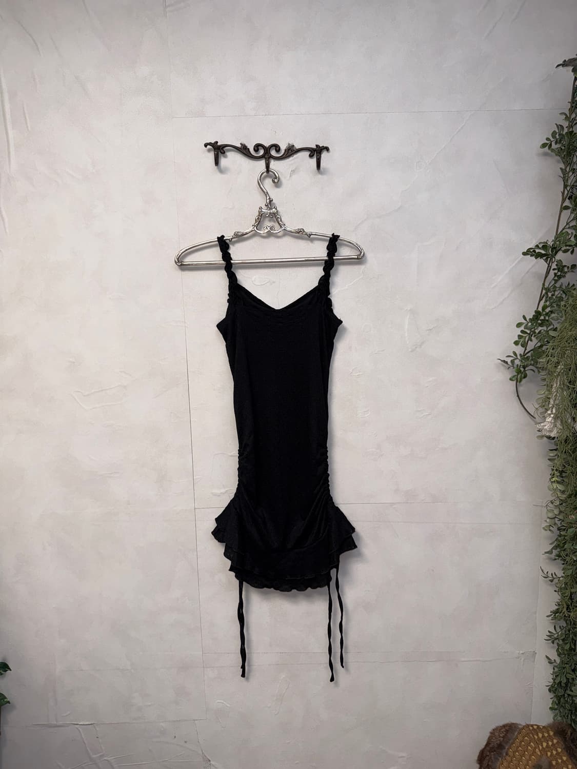 Black floral lace side shirring mini ops 상품이미지7