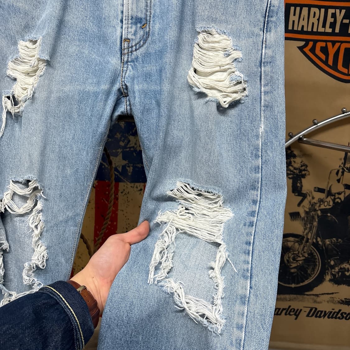 00s 리바이스 505 레귤러핏 디스트로이드 연청 데님팬츠 N896   상품이미지5