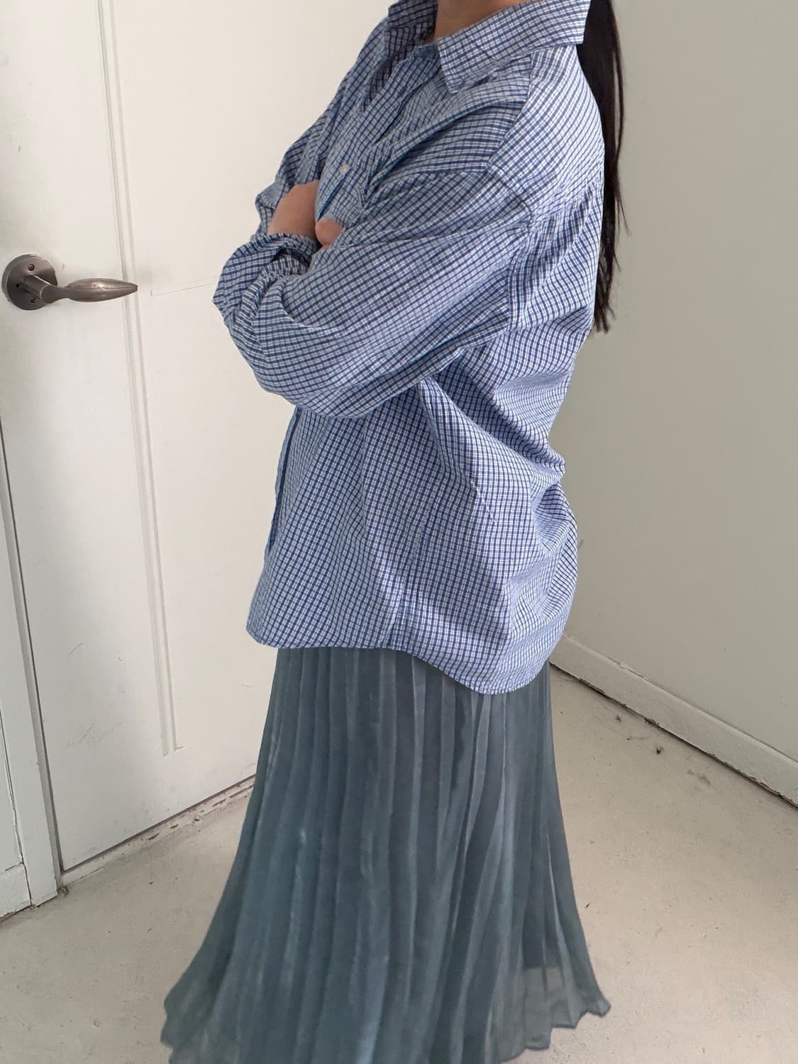 일본빈티지 컨버스 블루 체크셔츠 상품이미지2