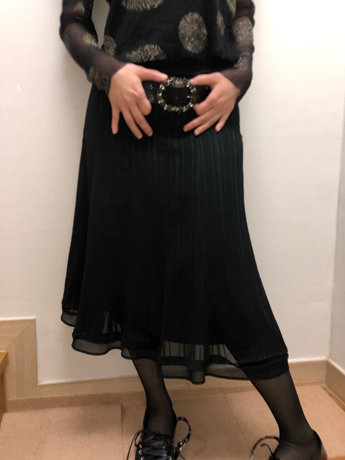 빈티지 블랙 스트라이프 스커트 상품이미지3