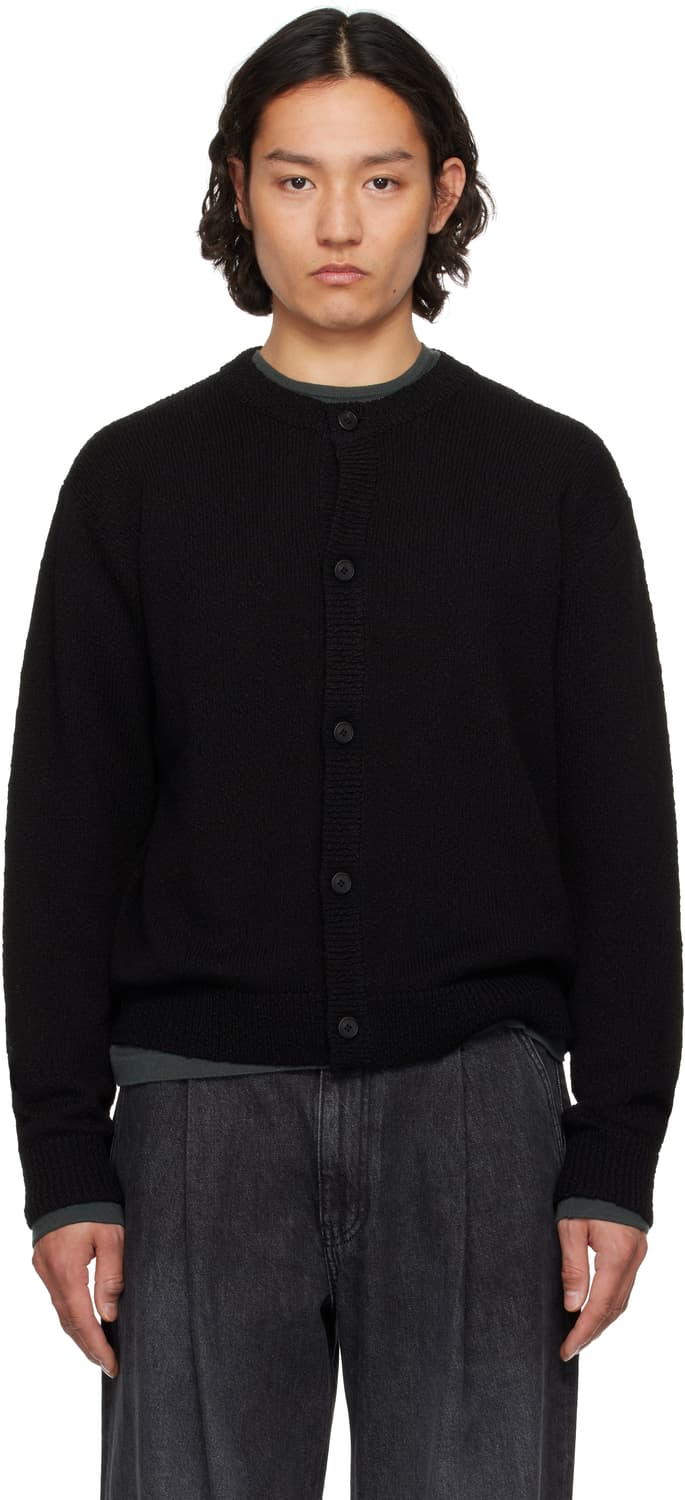 [48] 솔리드옴므 25SS 블랙 코튼 부클 라운드넥 가디건 상품이미지2