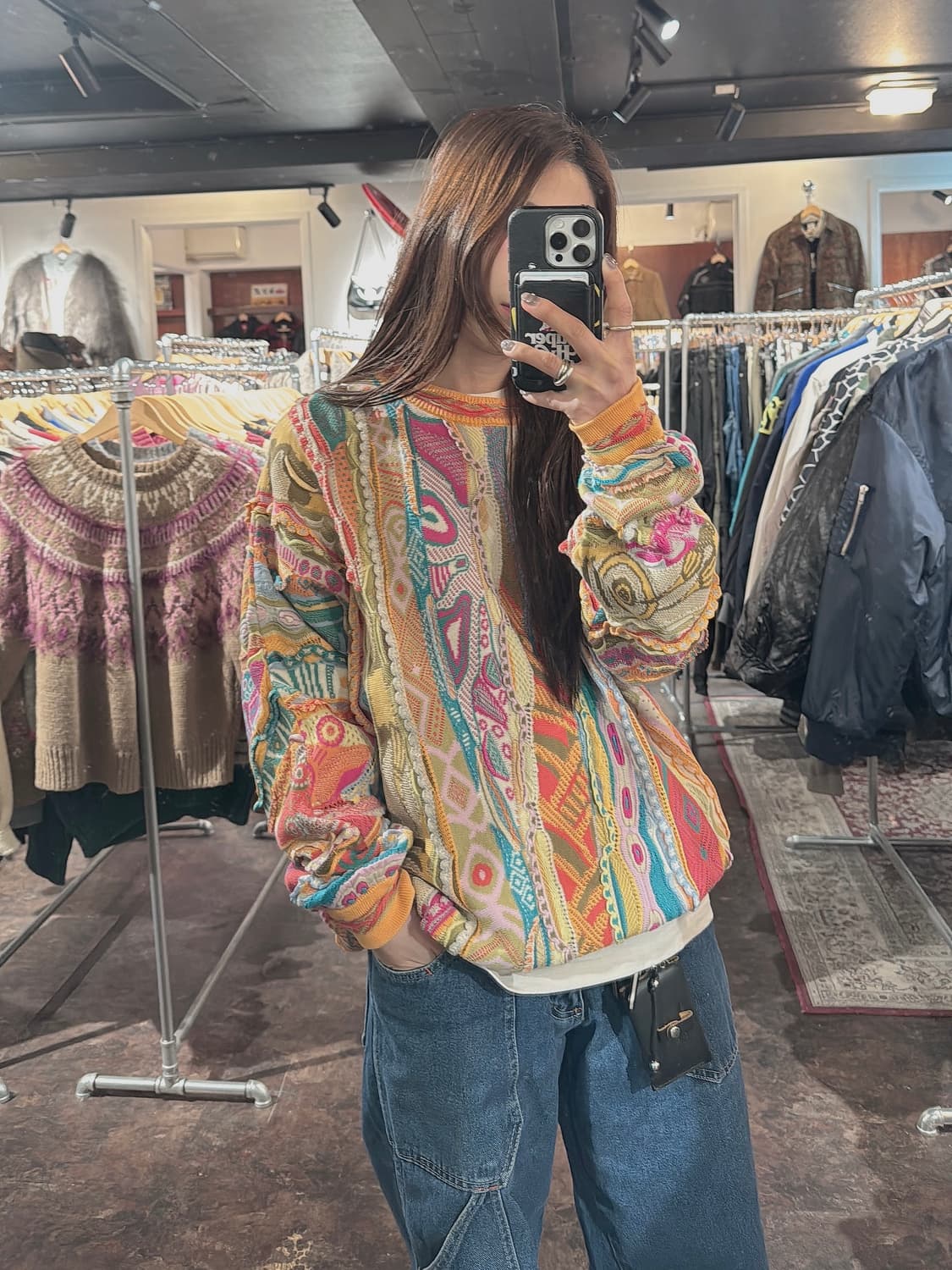 limnos 빈티지 입체 케이블 자수 패턴 그런지 오버핏 니트 S 상품이미지8