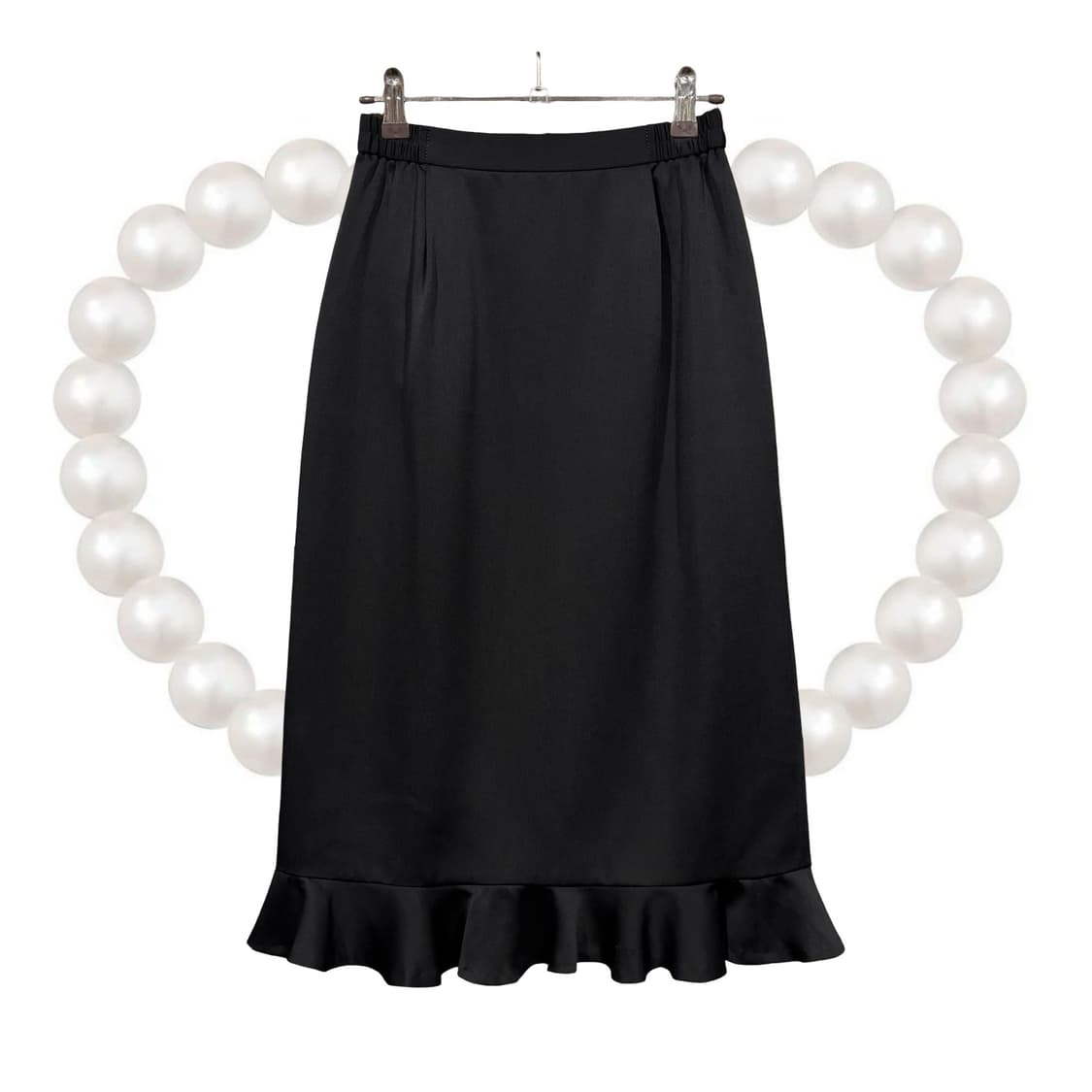 일본 빈티지 블랙 프릴 미디 스커트 상품이미지1