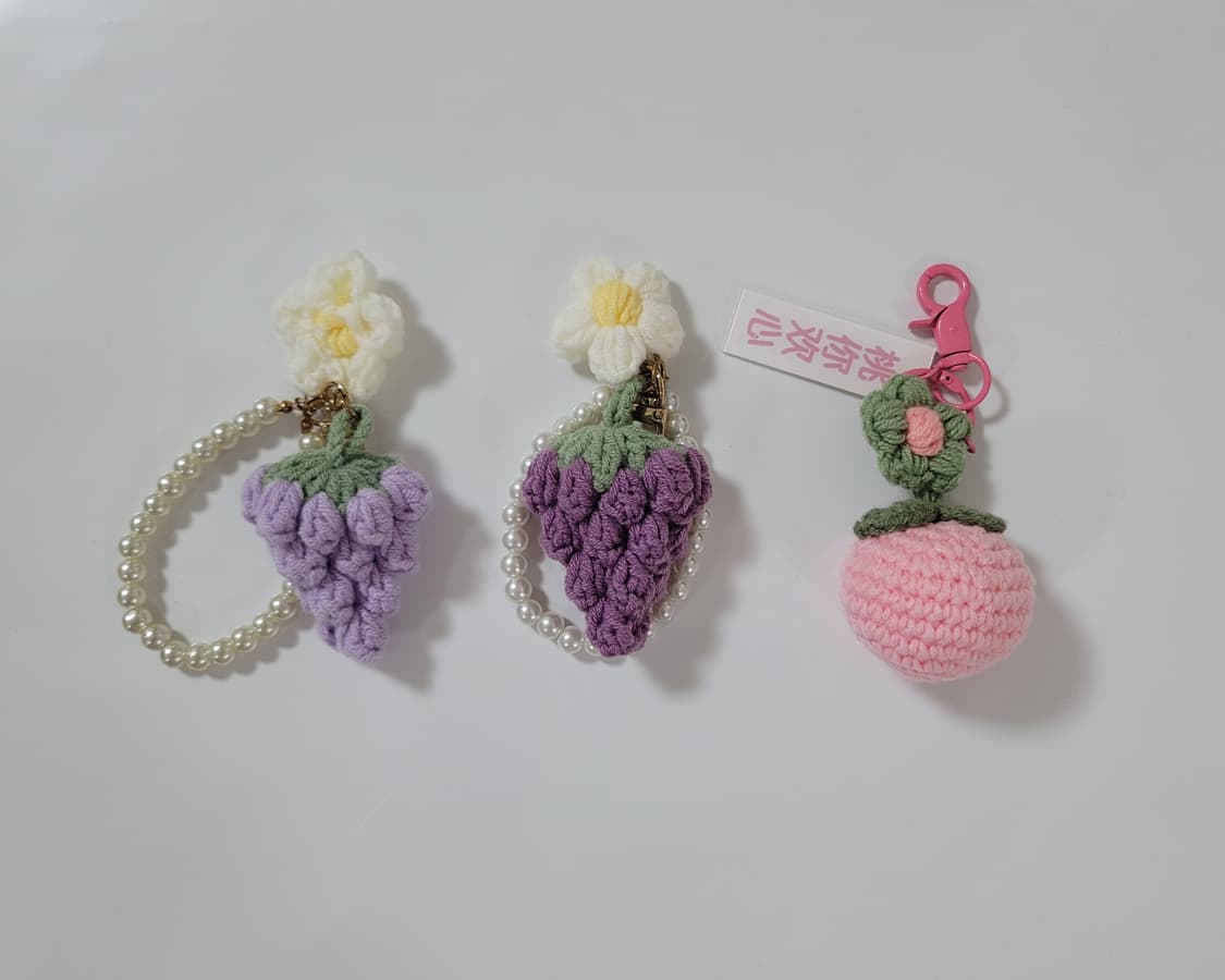 포도 복숭아 인형 키링 가방고리 열쇠고리 핸드메이드 손뜨개 코바늘 상품이미지1