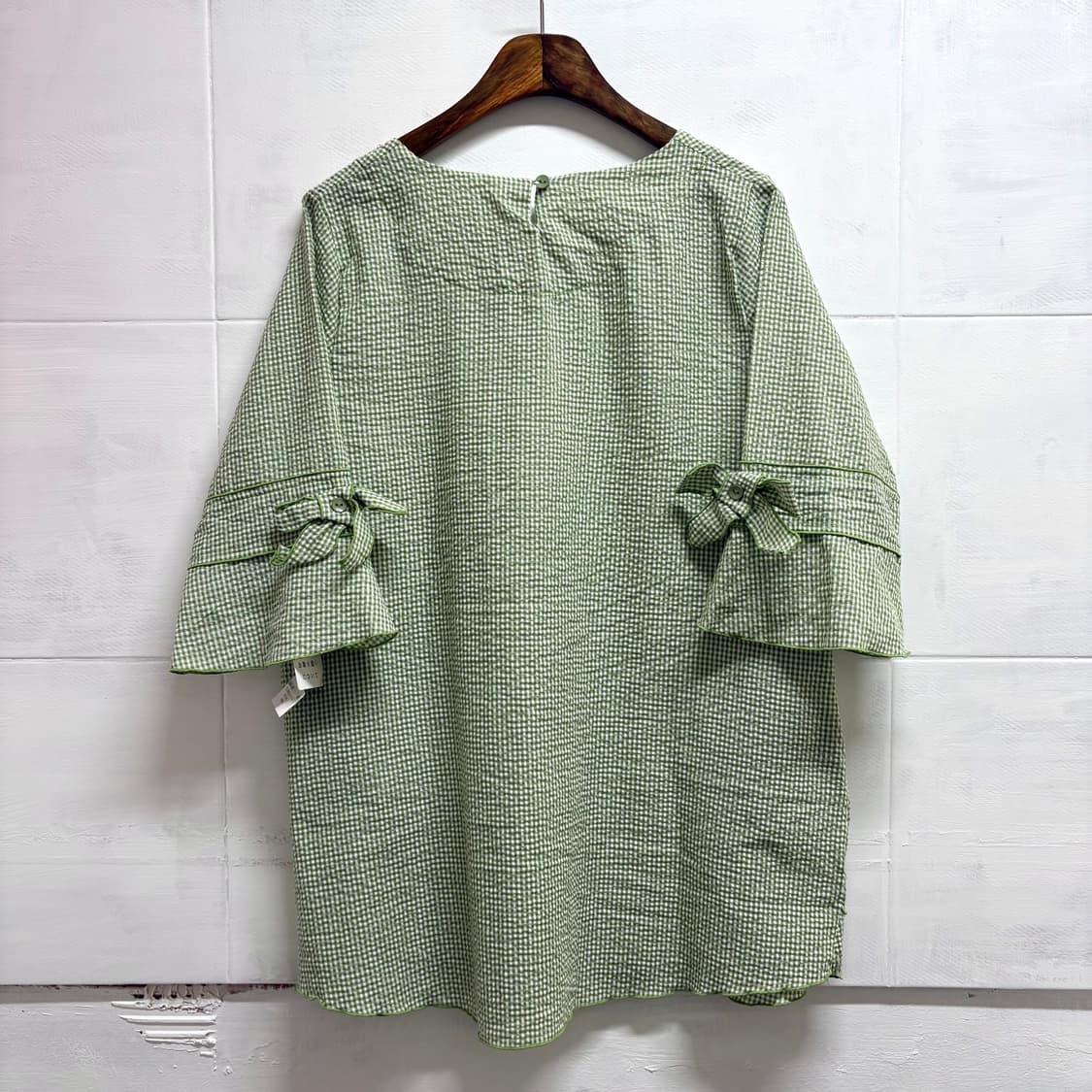 연두 시어서커 리본 러플 블라우스 JPN (미착용) 상품이미지5