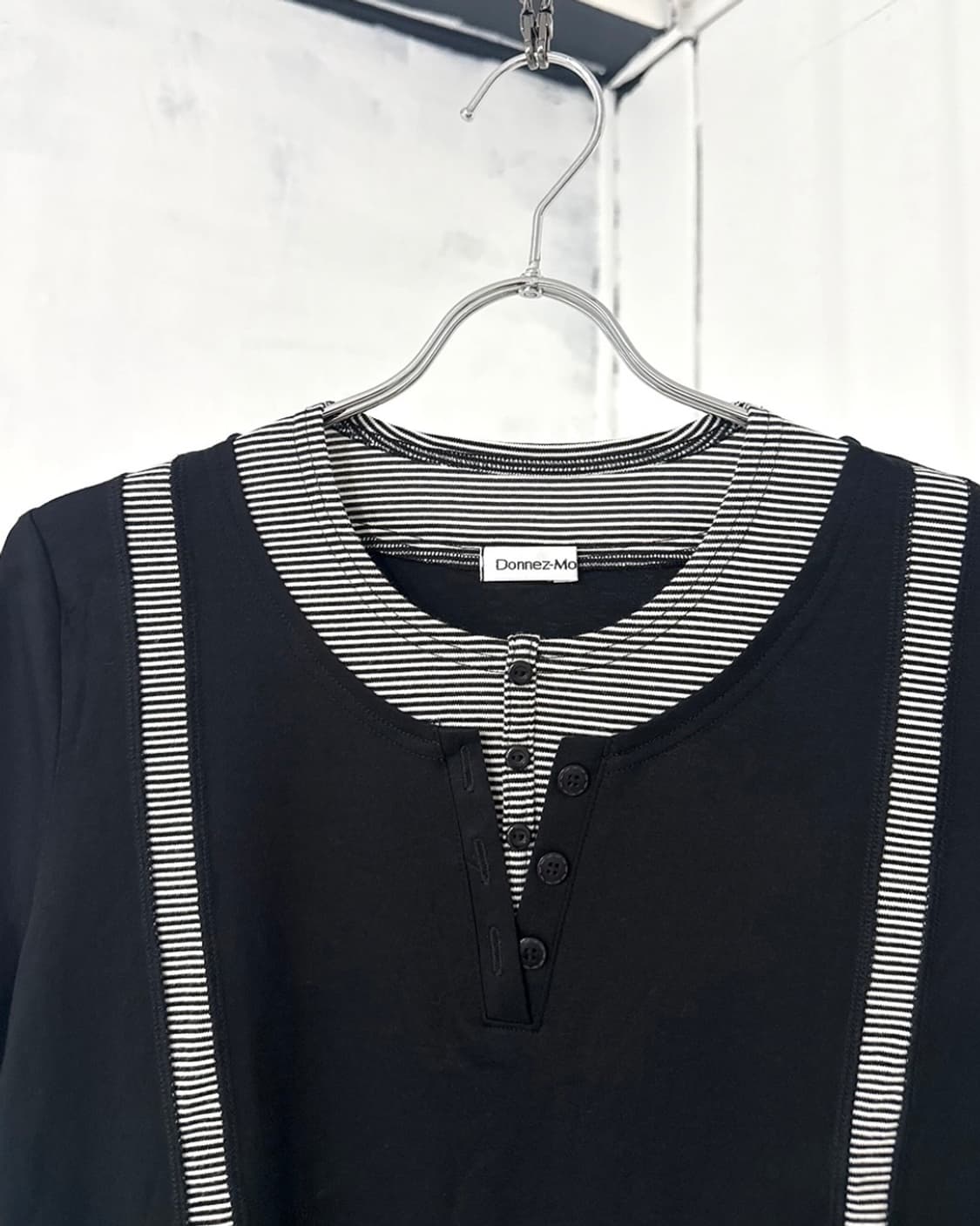 Black Striped Layered Short Sleeve Top 상품이미지8