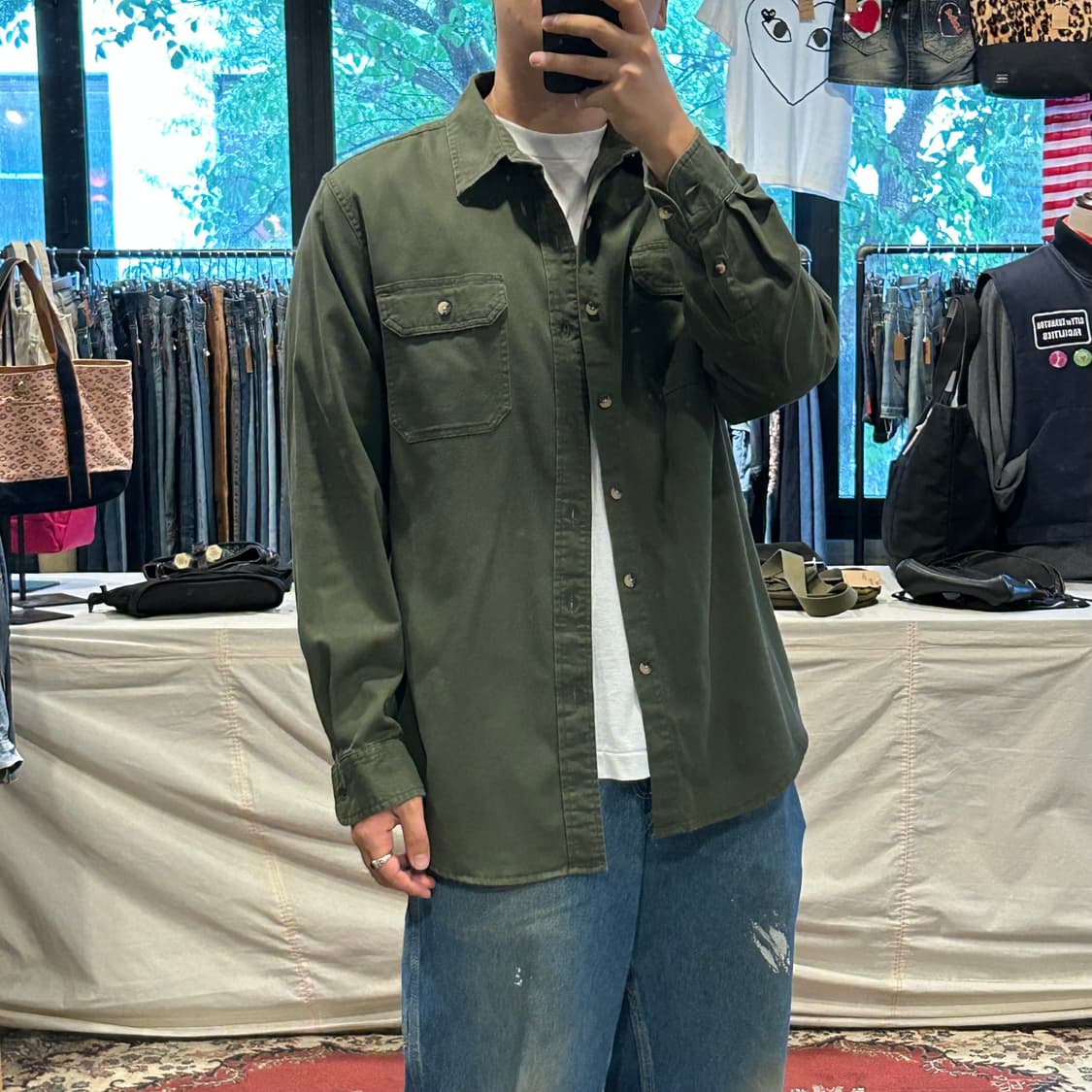 L) Wrangler 랭글러 투포켓 워크웨어 코튼 셔츠 올리브 W23 상품이미지8