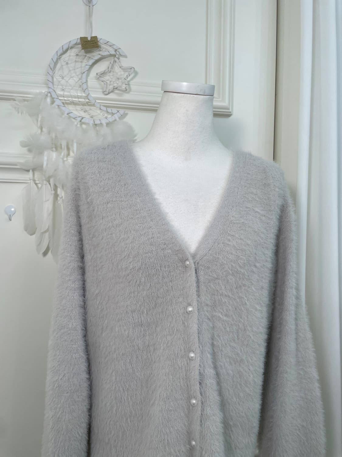 sheer gray shaggy pearl button cardigan 상품이미지5