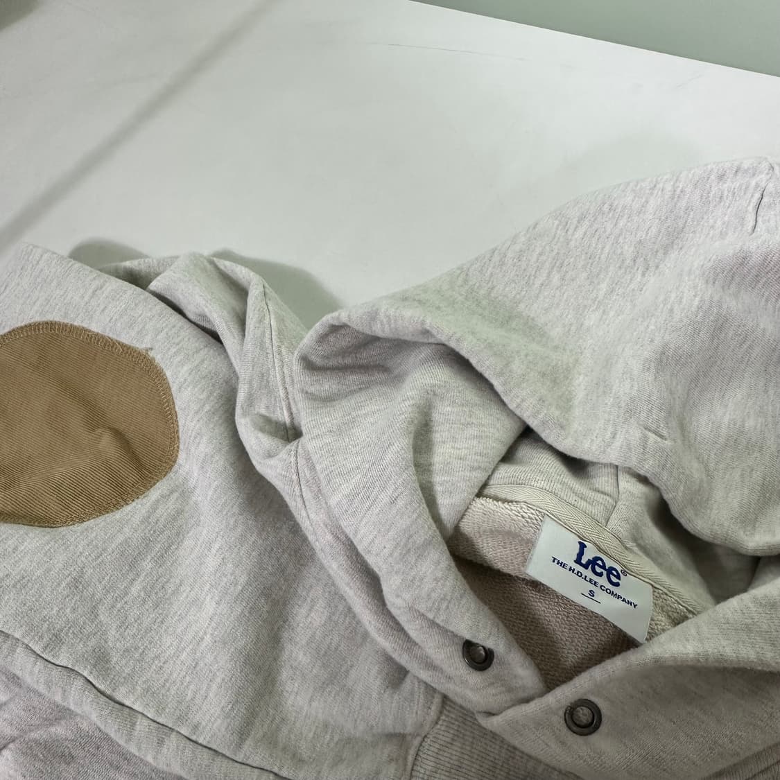 95 S 리 LEE 오트그레이 오버핏 암패치 럭비 스웻후드티 상품이미지4