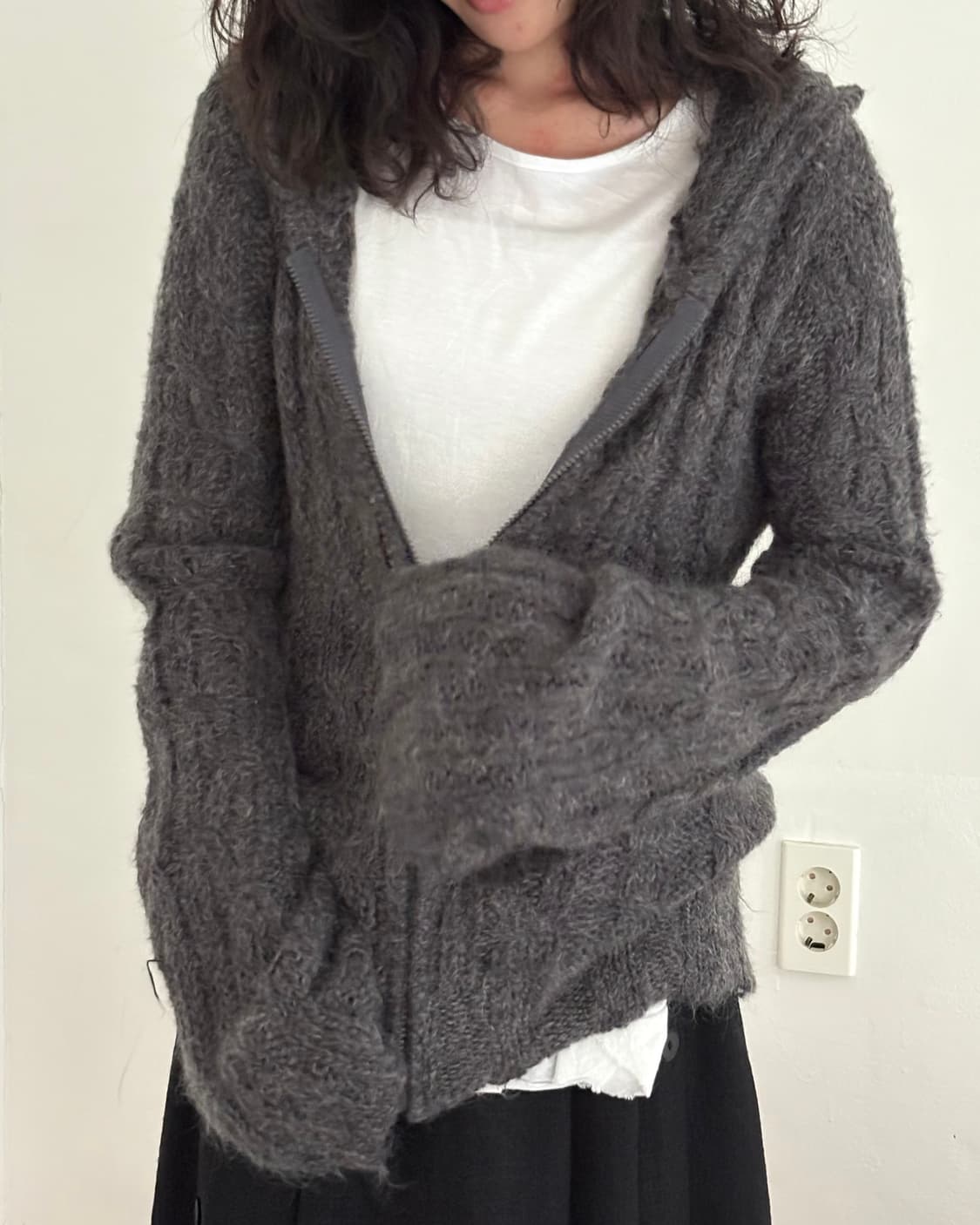 그레이 롱 니트 집업 상품이미지4