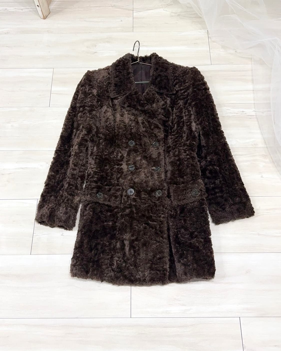 Deep Brown Fur Double Button Coat 상품이미지1