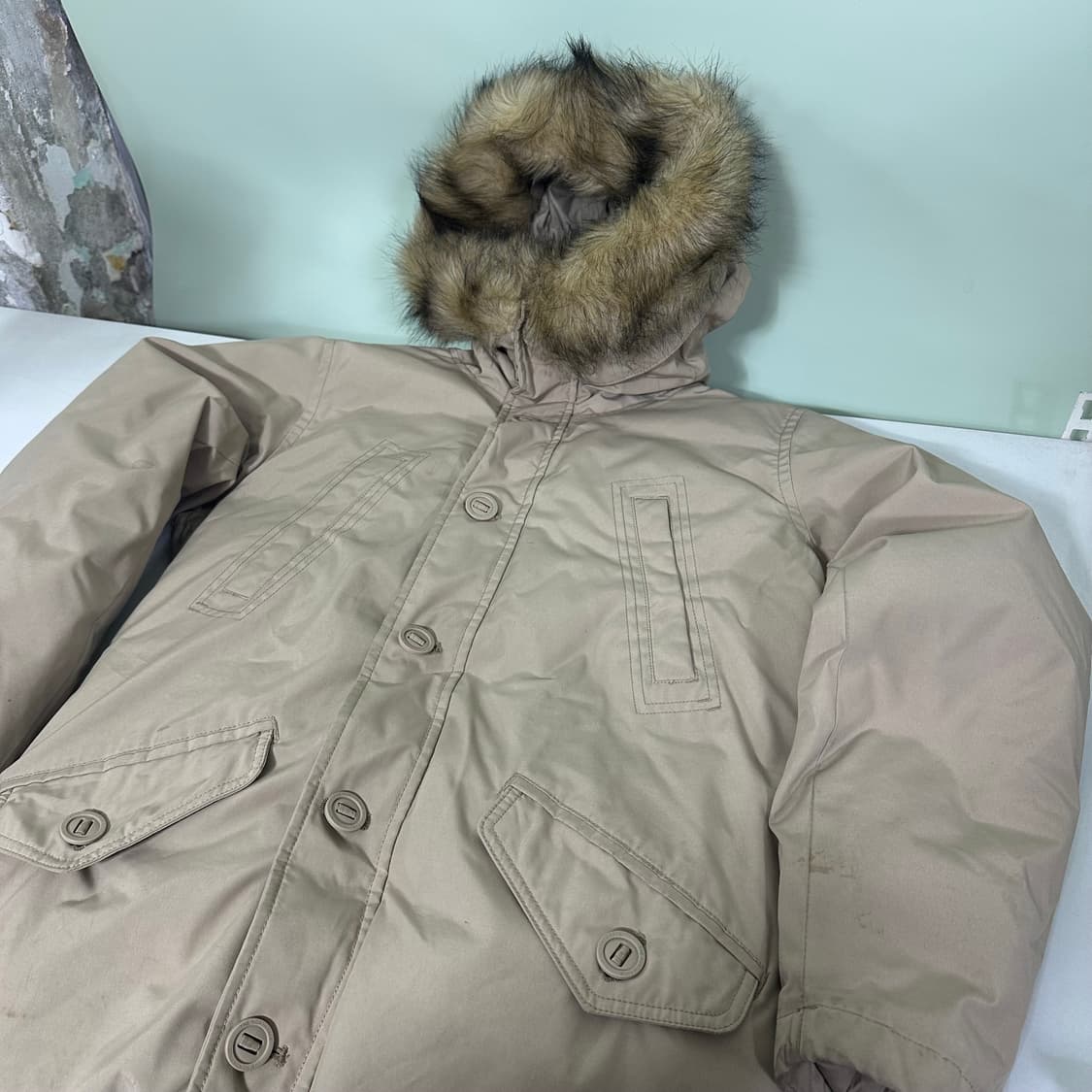 S 95 노스페이스 베이지 후드탈부착 밑단스트링 덕다운 N3B점퍼 상품이미지2