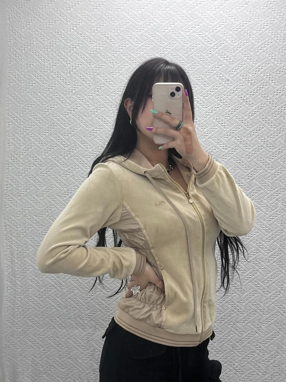 휠라 레트로 폭닥 벨벳 후드 집업 M C07377 상품이미지1