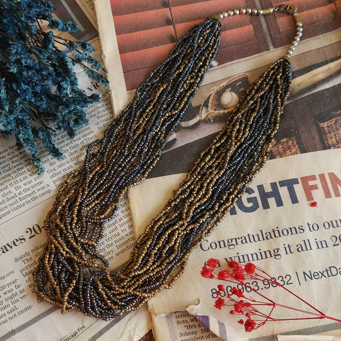 90s 프랑스 빈티지 레이어드 비즈 목걸이보헤미안 스타일 상품이미지1