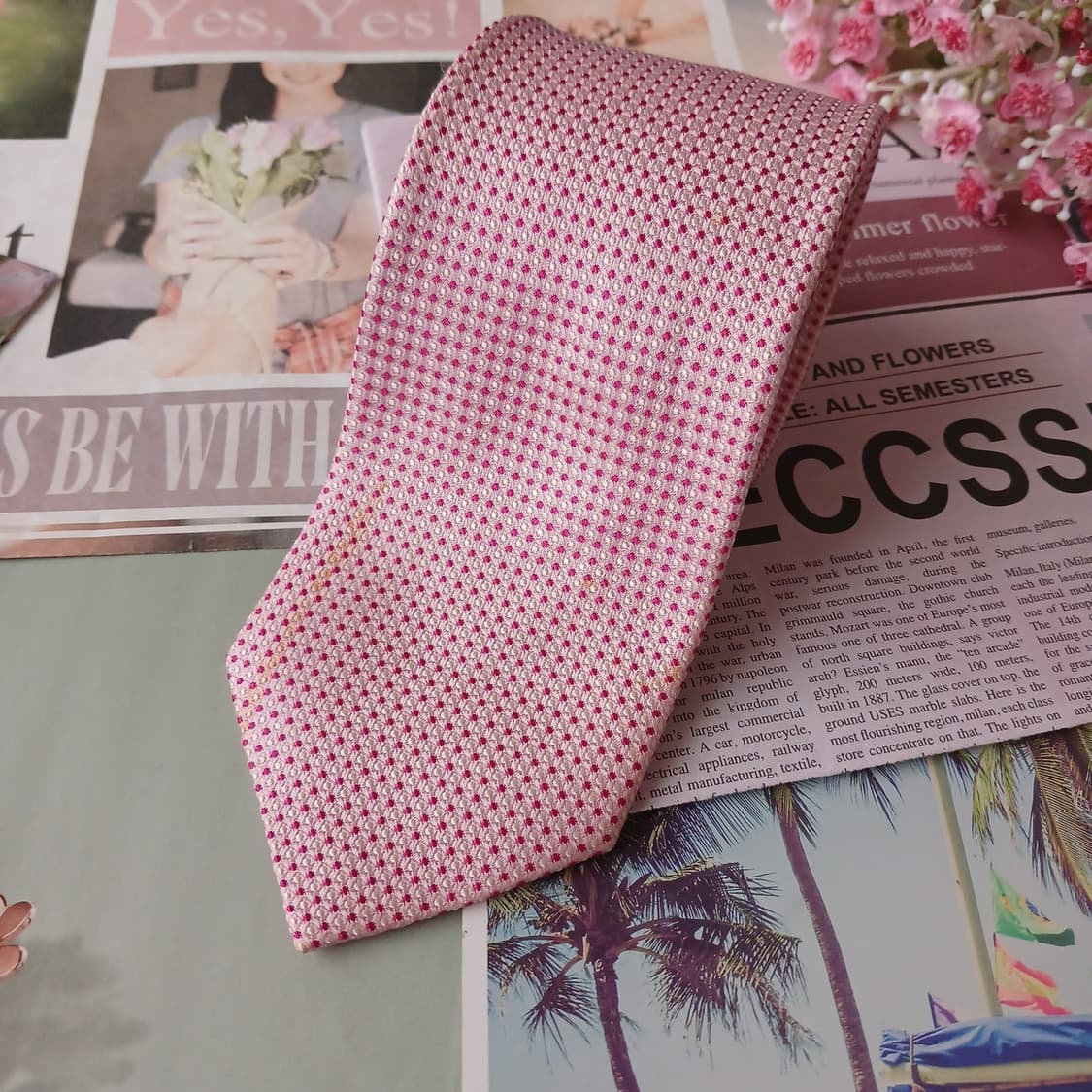밀라숀 실크 핑크 도트 패턴 넥타이 8.1cm A~B등급 A19727 상품이미지4