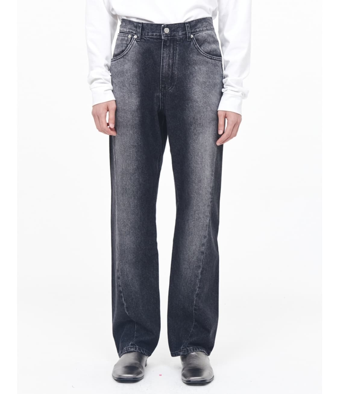 새제품급 L)스트레이트 워시드 슬래쉬 데님 진스 차콜 상품이미지2