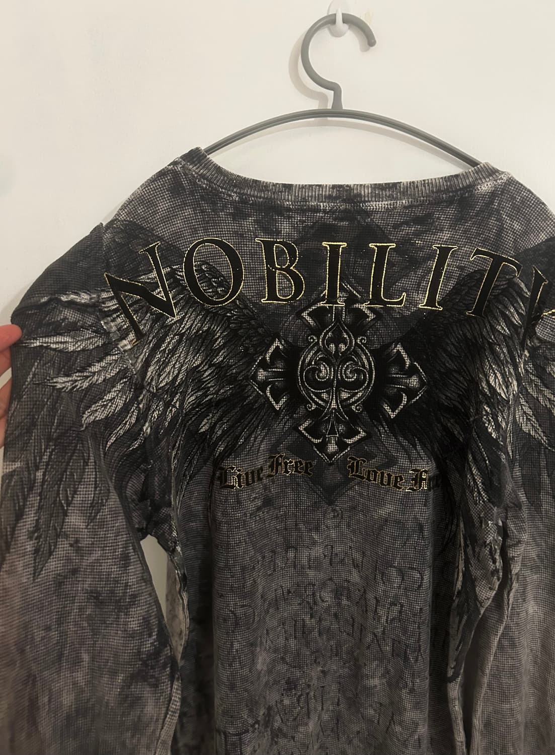 펑크 해골 윙 레터링 빈티지 긴팔 티셔츠 상품이미지3