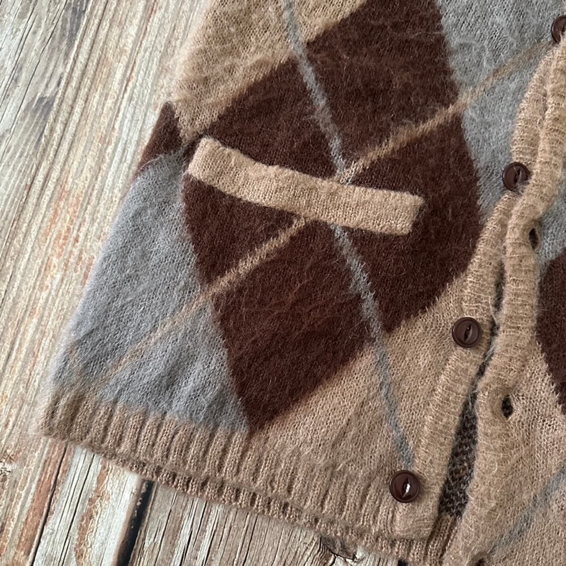 BEAMS+ 빔즈플러스 아가일 패턴 모헤어 가디건 S 사이즈 상품이미지9