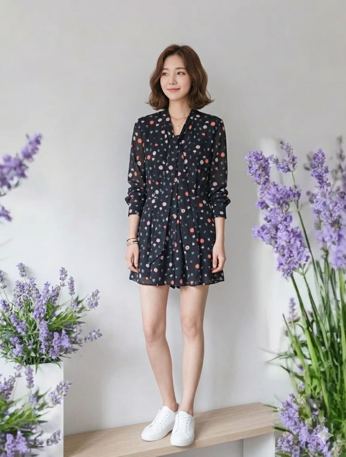 드라이완료/블랙 플로럴 자수 리본 점프수트 55 상품이미지1