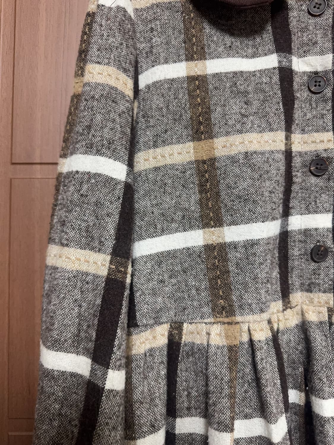 빈티지 모리걸 둥근카라 둥카 브라운 체크 롱 원피스 상품이미지2